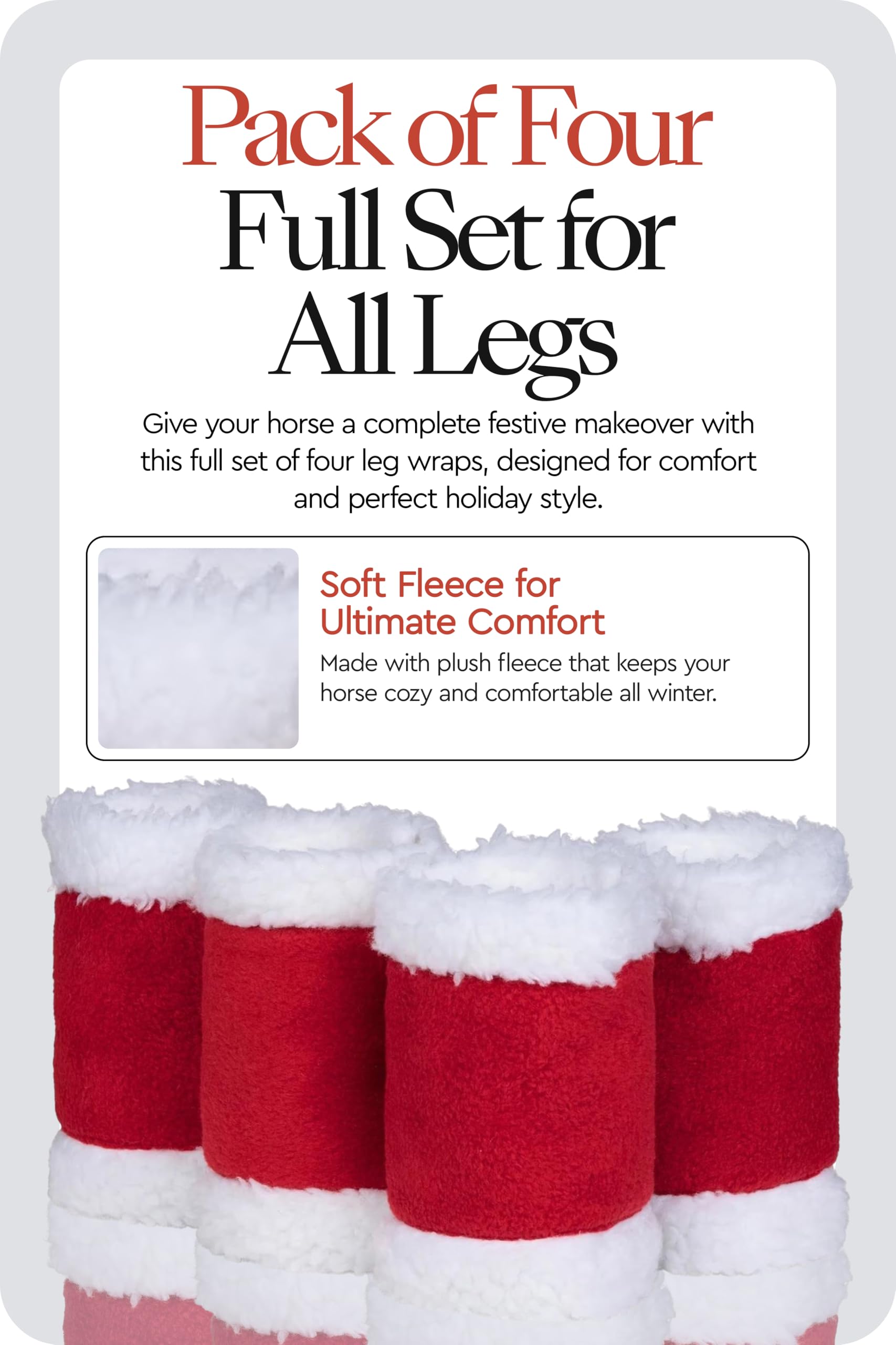 HORZE wraps feature soft, breathable polyester with white faux fur lining.