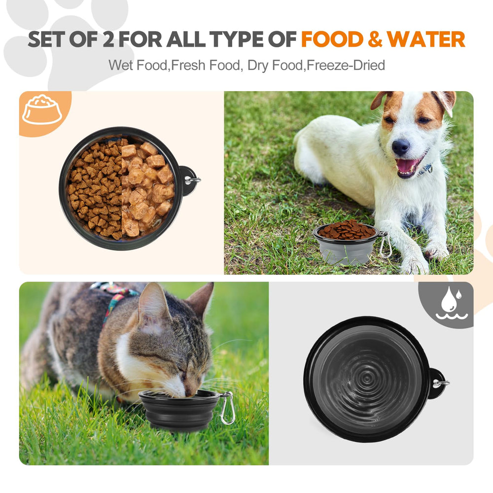 HOSCAPE dog bowl with carabiner clip for hands-free attachment on hikes.