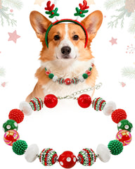 Hosiwei Christmas dog collar red green beads closeup for festive photos and daily wear