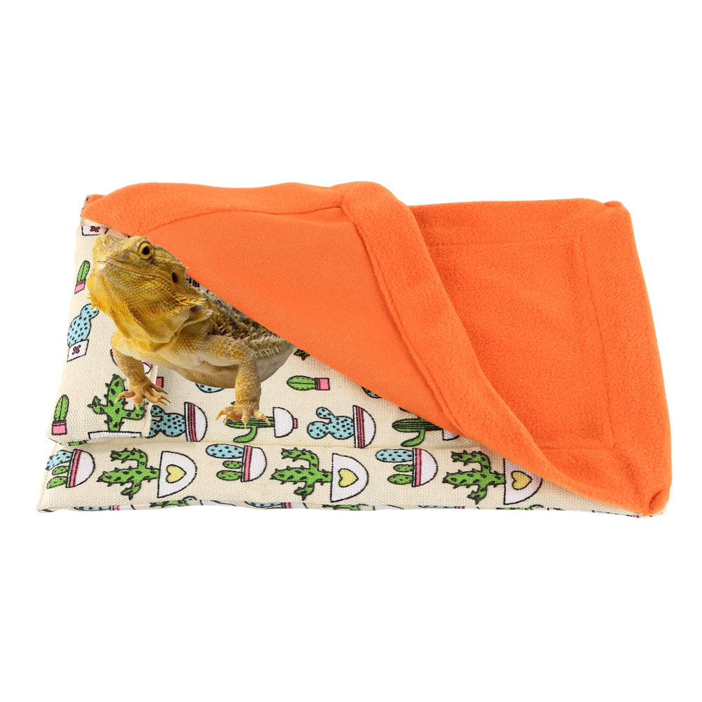 HOSUKKO Bearded Dragon Bed with Pillow Orange provides a cozy resting spot in terrarium.