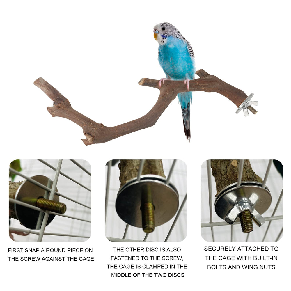 Hosukko perch installation demonstrates quick, secure cage mounting with washers and screws.