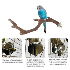 Hosukko perch installation demonstrates quick, secure cage mounting with washers and screws.