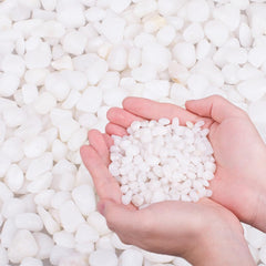 HOT SEAL 2.0 lb white aquarium gravel closeup, polished, chemical-free substrate for tanks.