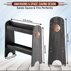 HOTCAN Pine Wood Saddle Rack side view showing sturdy storage for boots and brushes.