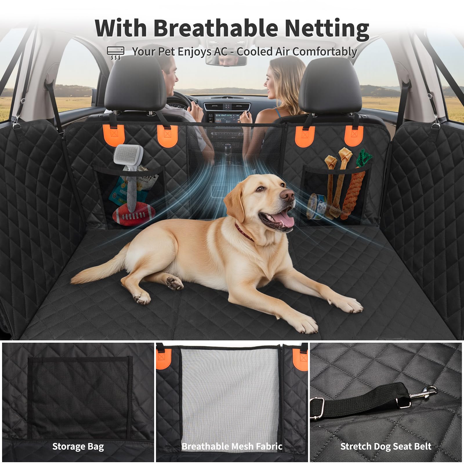 HOTEAGLE universal fit image shows SUV and truck compatibility with storage pockets.