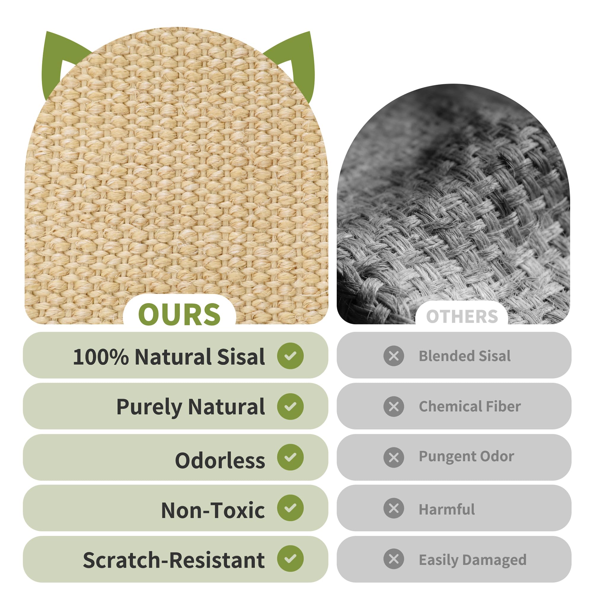 HOTEAGLE durable sisal texture resists heavy scratching by large and small cats