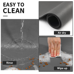 HotLive paw dark grey mat highlights anti-slip backing to prevent wandering bowls.