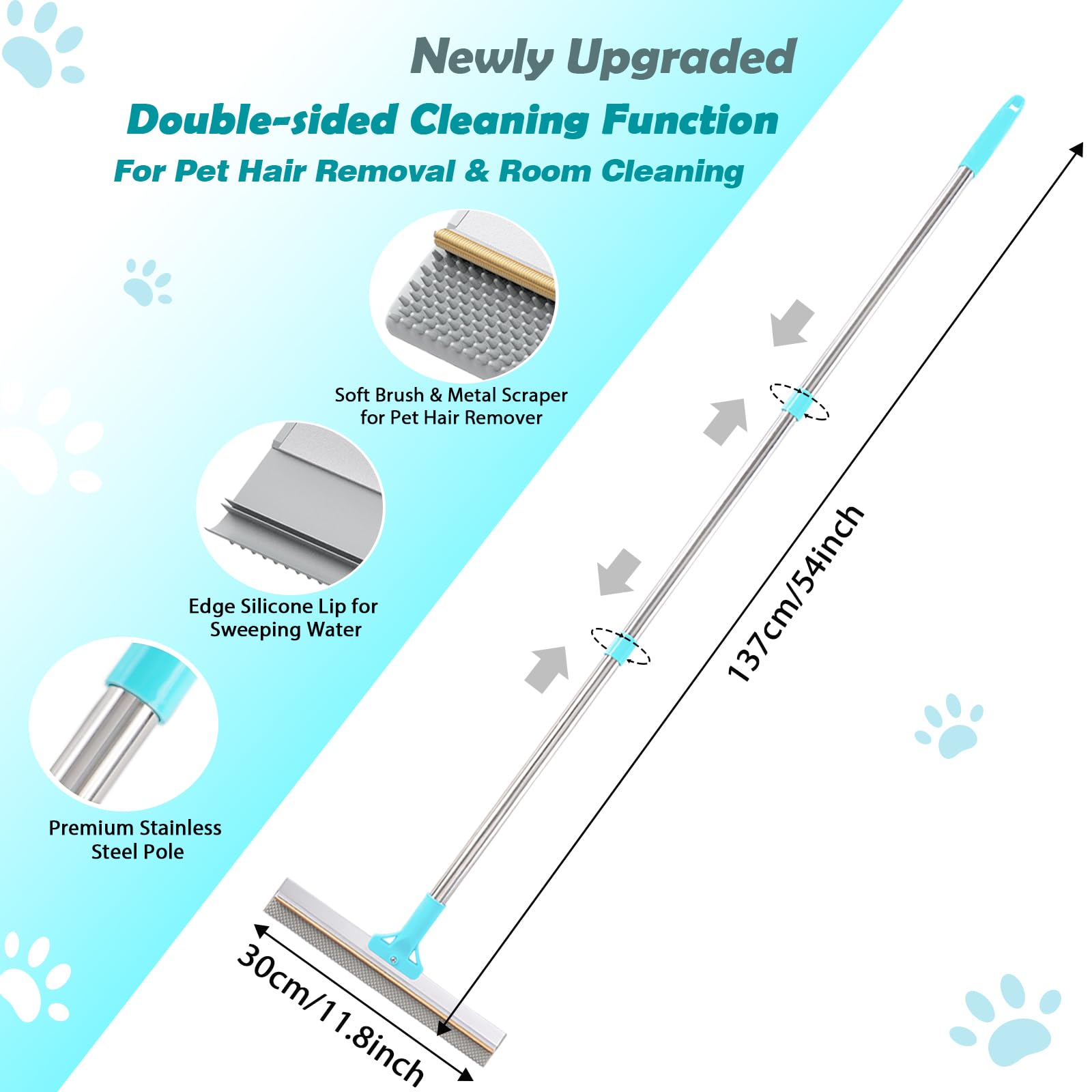 Hotsky 3-in-1 pet hair remover silicone broom side quickly collects fur on surfaces