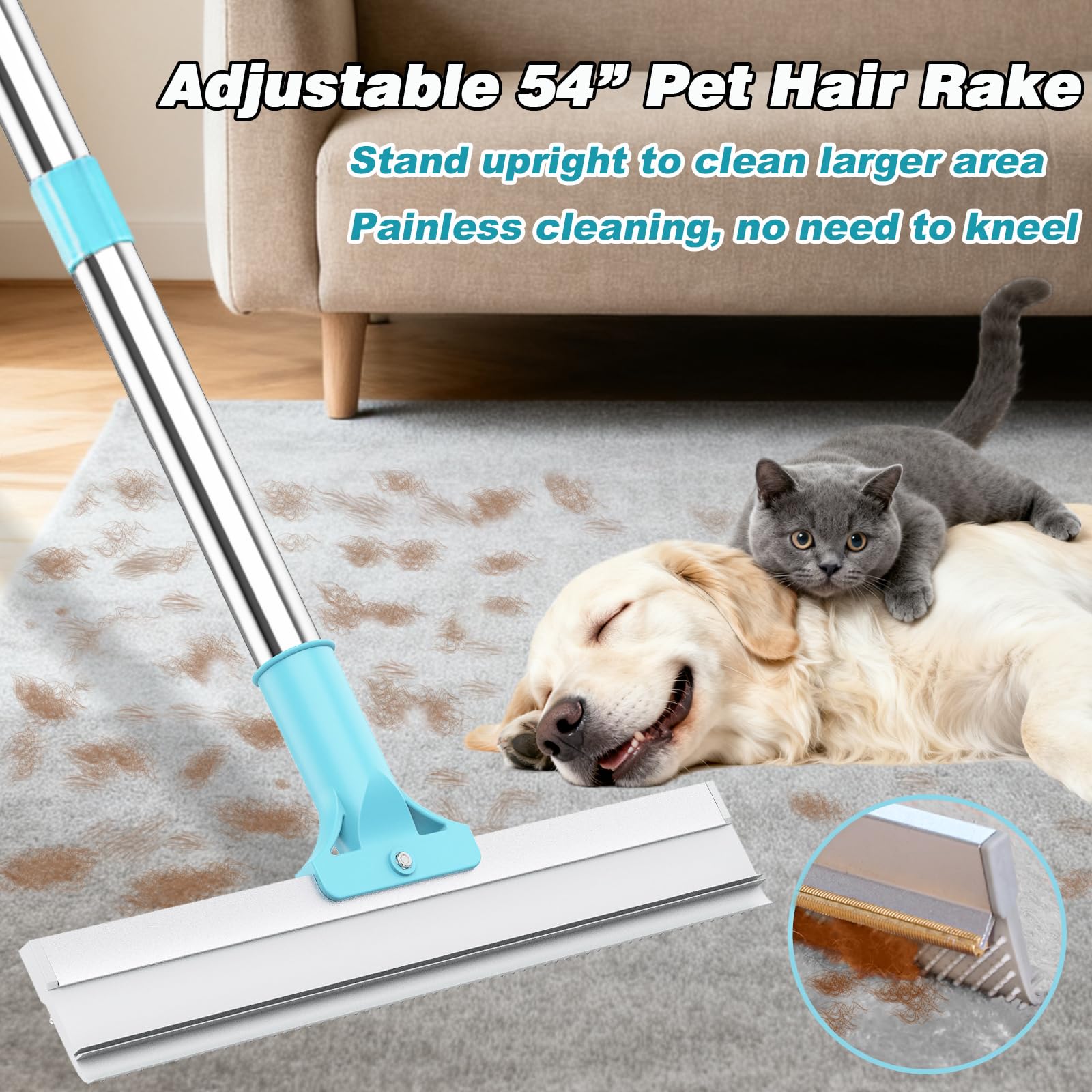 Hotsky metal scraper with soft brush side tackles deeply rooted hair on furniture