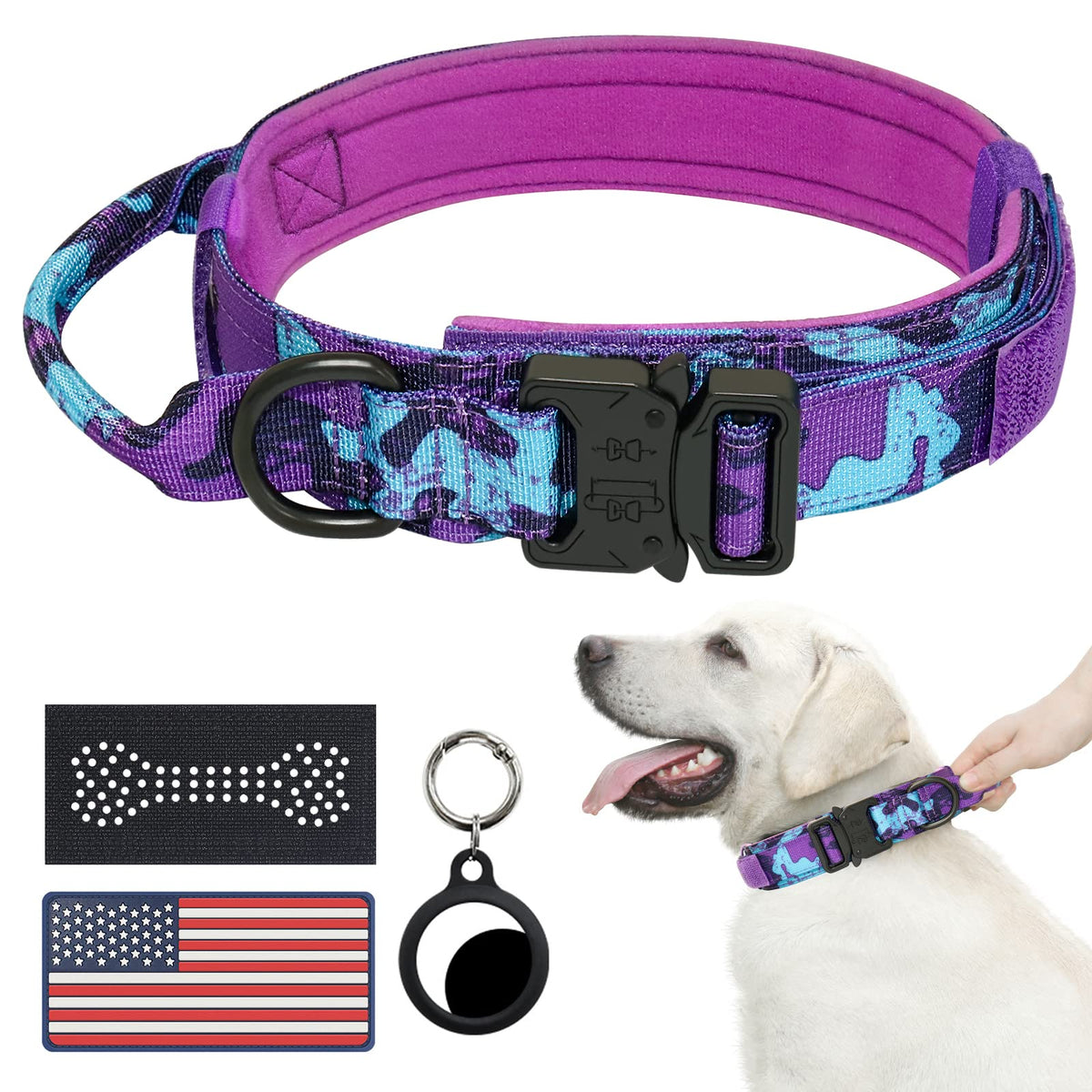 Hotsky tactical dog collar shows durable nylon for rugged daily use.