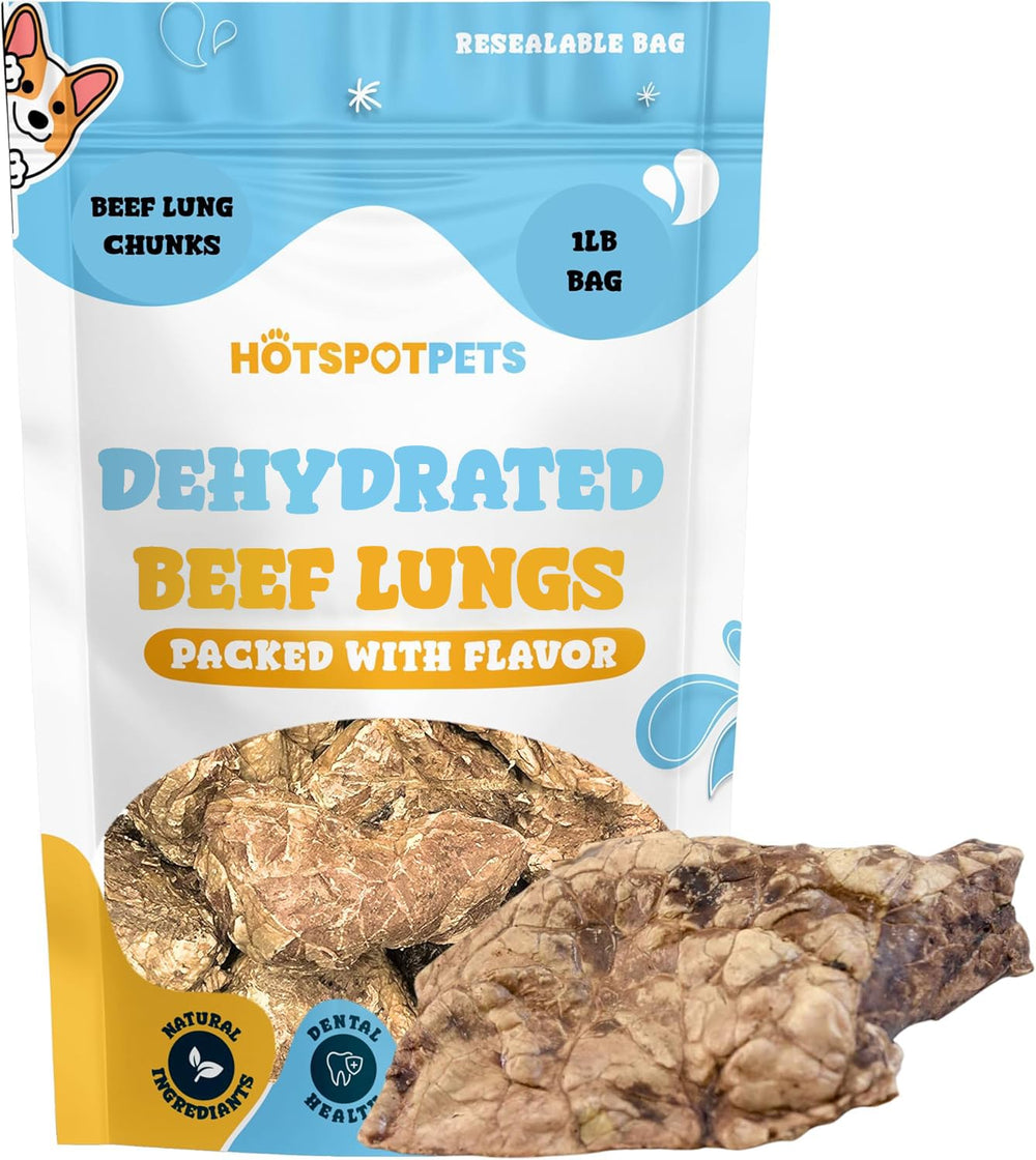 hotspot pets beef lung treats 1lb bag label emphasizing value and freshness