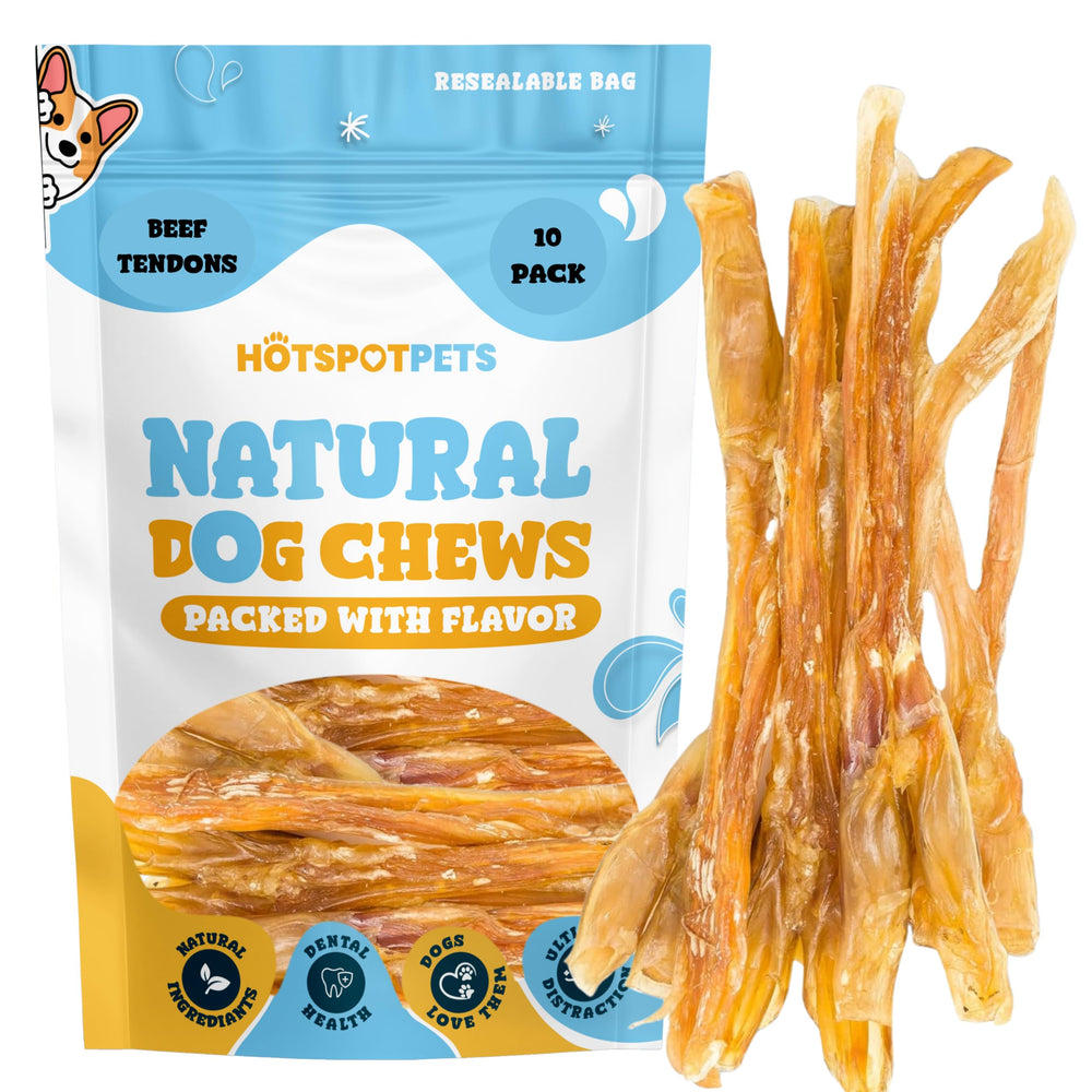 Hotspot Pets Beef Tendon Chews 8-inch pack details.