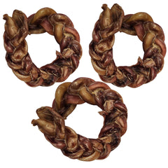 Hotspot Pets braided bully ring 3-pack for long-lasting chew sessions and canine satisfaction.
