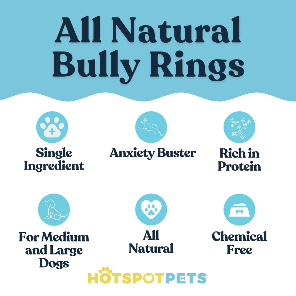 Hotspot Pets Bully Stick Rings close-up texture, showcasing durable beef pizzle for chewers.