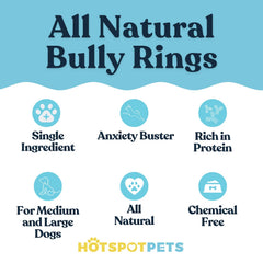 Hotspot Pets Bully Stick Rings close-up texture, showcasing durable beef pizzle for chewers.