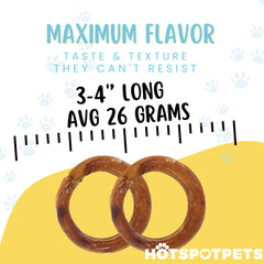 Hotspot Pets Bully Stick Rings dog chewing action, promotes engagement and satisfaction.