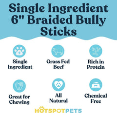 Hotspot Pets bully sticks 6in close-up texture highlighting chew-friendly beef