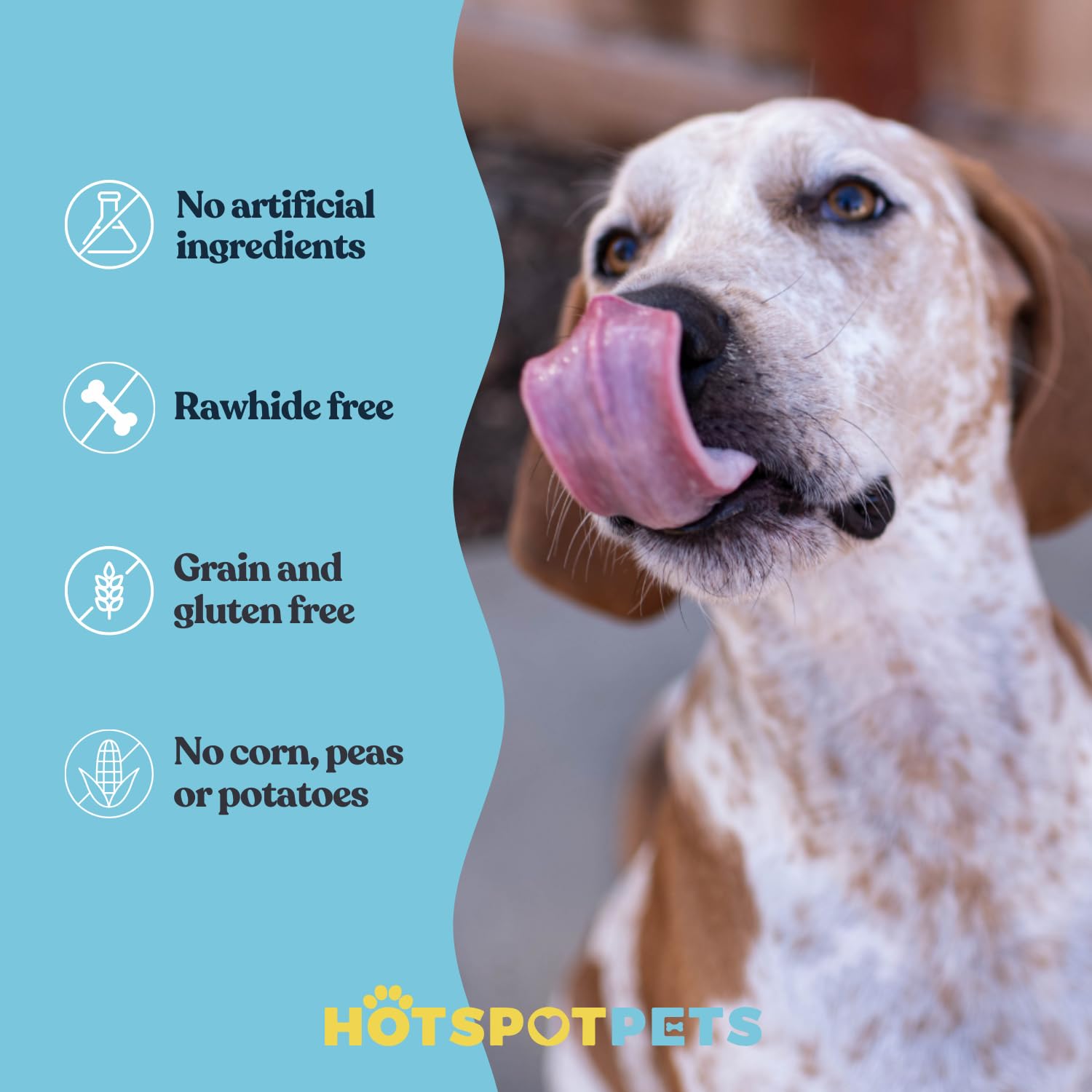Hotspot Pets dog chew texture close-up showcases grain-free, chemical-free ingredients.