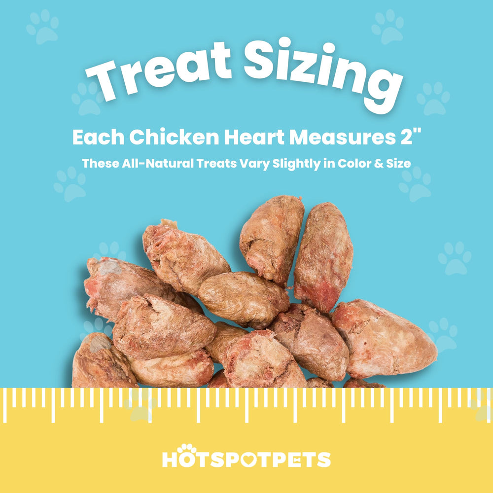 Hotspot Pets Freeze Dried Chicken Hearts closeup—crisp texture ideal for training.