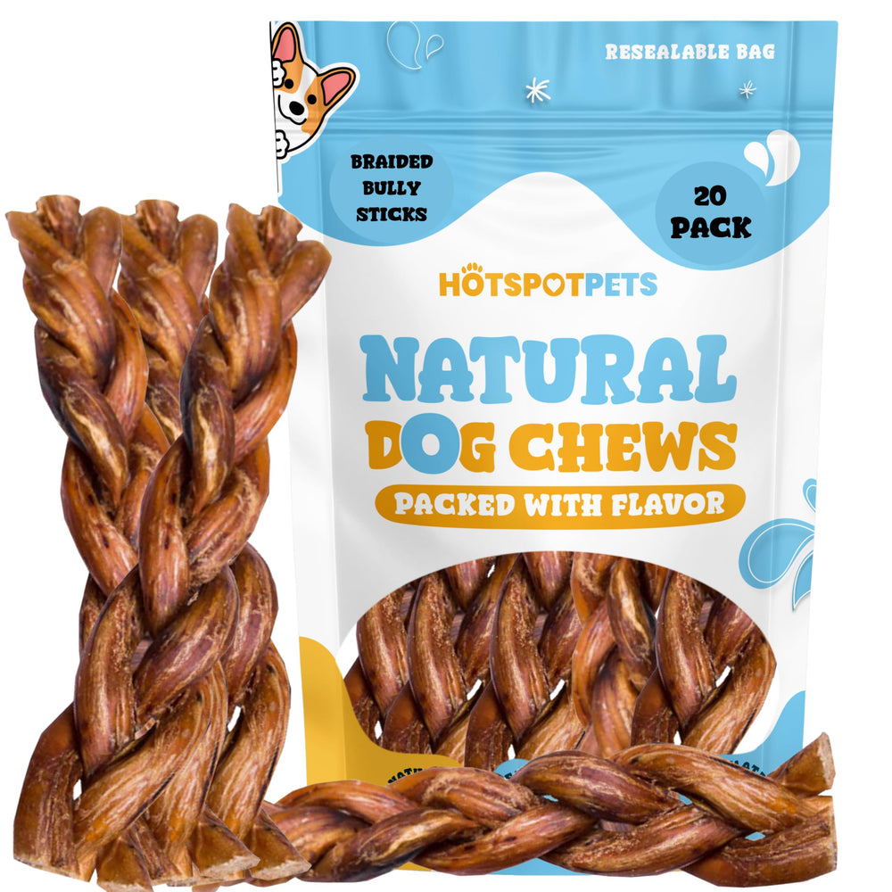 Hotspot Pets grain-free beef bully sticks image shows a natural, protein-packed treat