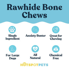 Hotspot Pets rawhide dog chew bones 8-9 inch closeup highlighting length and texture