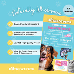 Hotspot Pets salmon treats label shows all-natural, grain-free ingredients