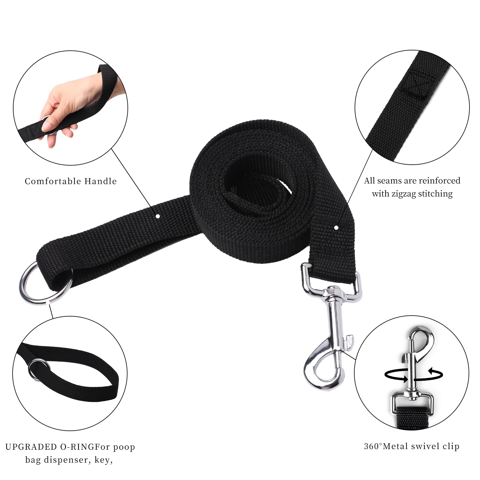 HOUGAK nylon leash with comfortable handle and O-ring for bags