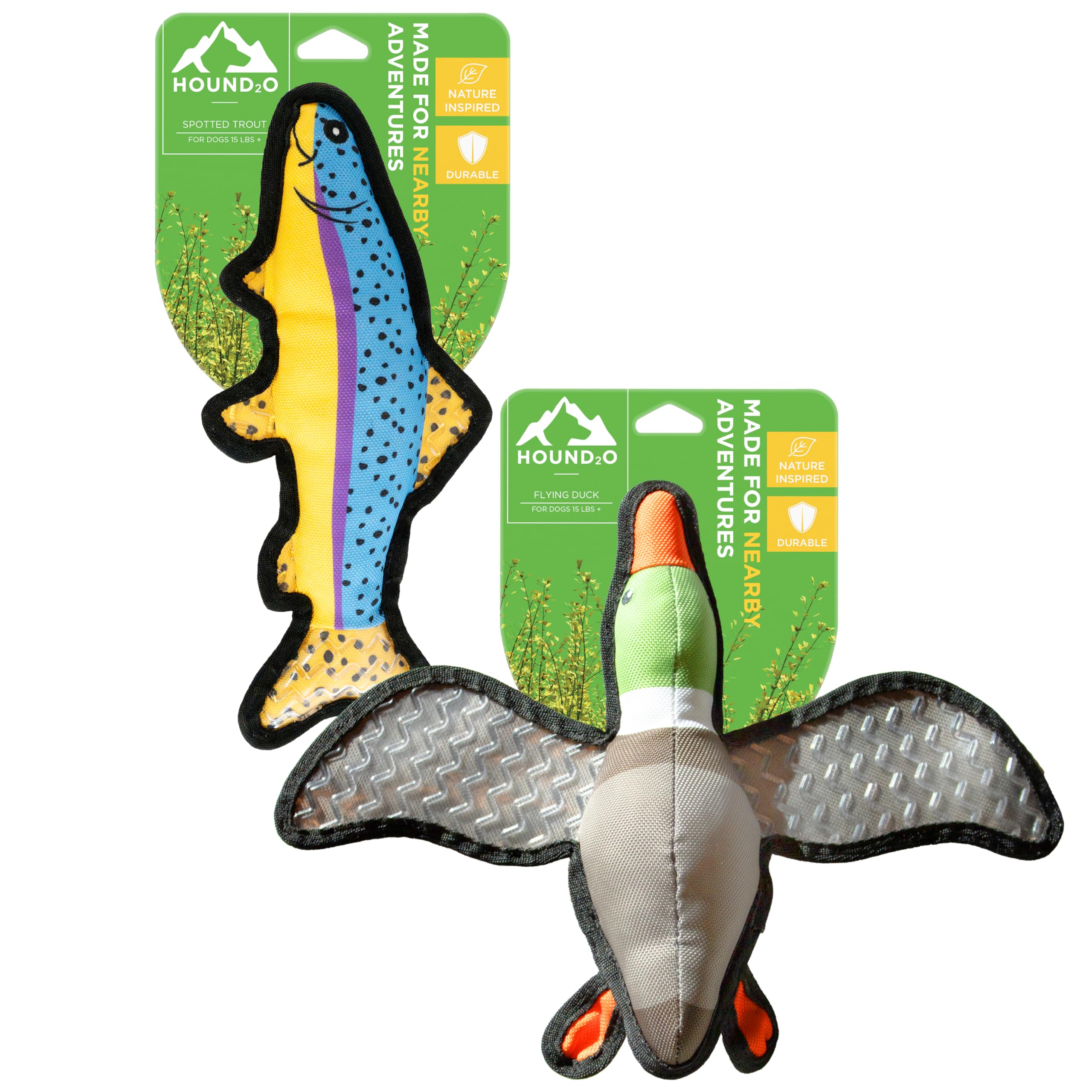 HOUND2O plush dog toy flying duck for outdoor fetch and durable play.