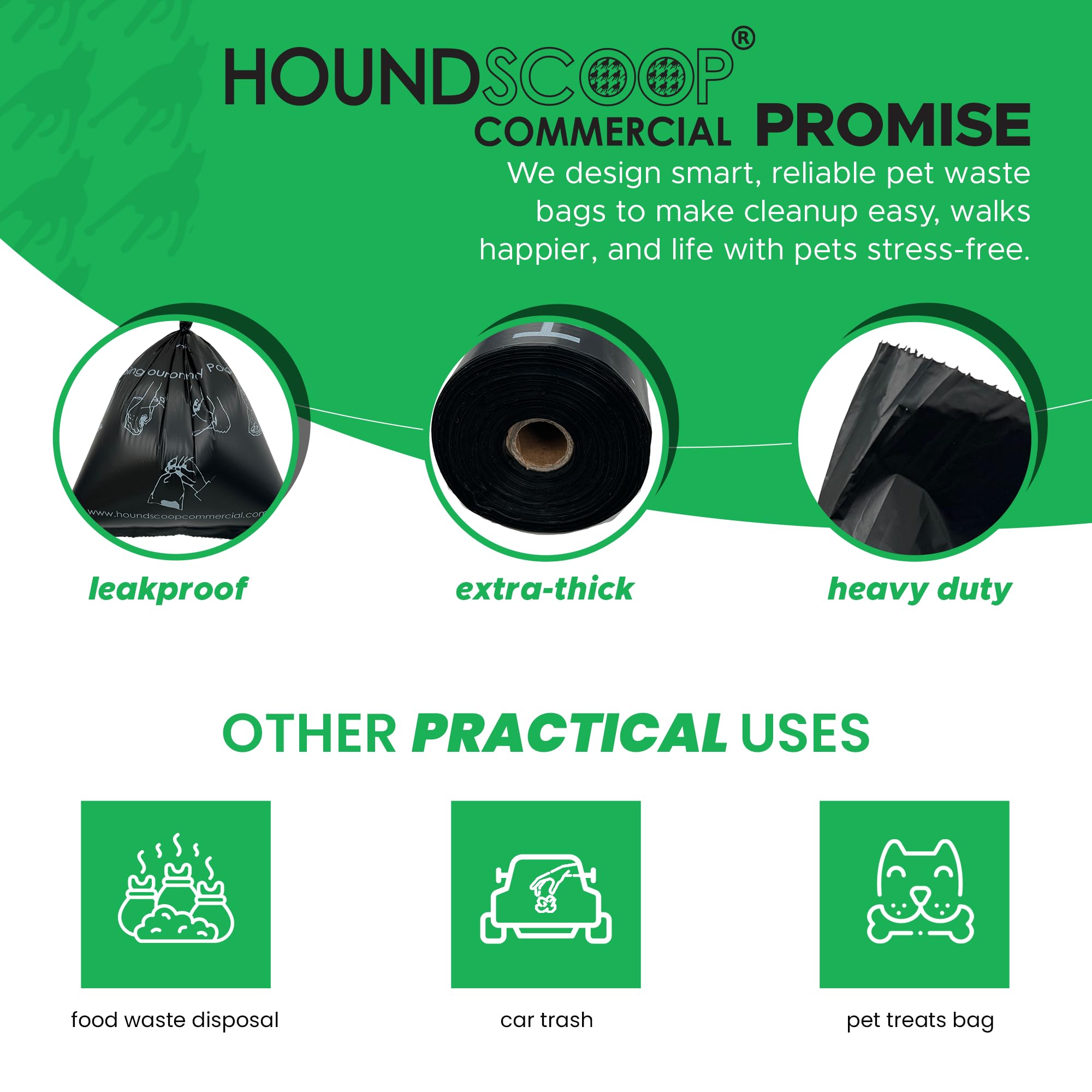 HOUNDSCOOP 18-micron leakproof bags highlight durable strength