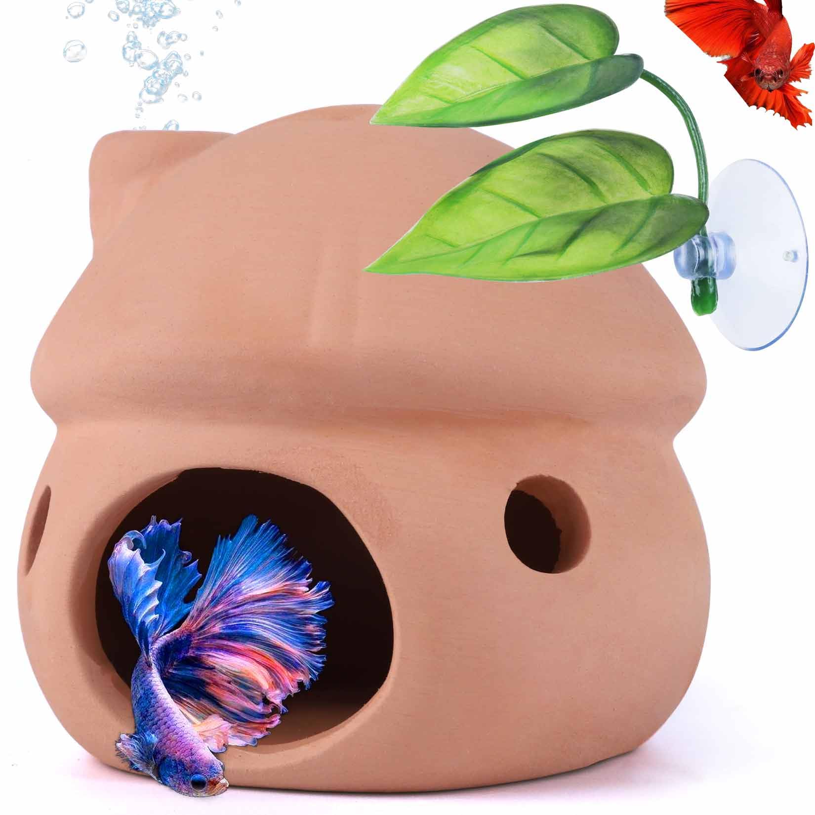 HouseUp ceramic Betta cave mushroom offers natural shelter for tank companions