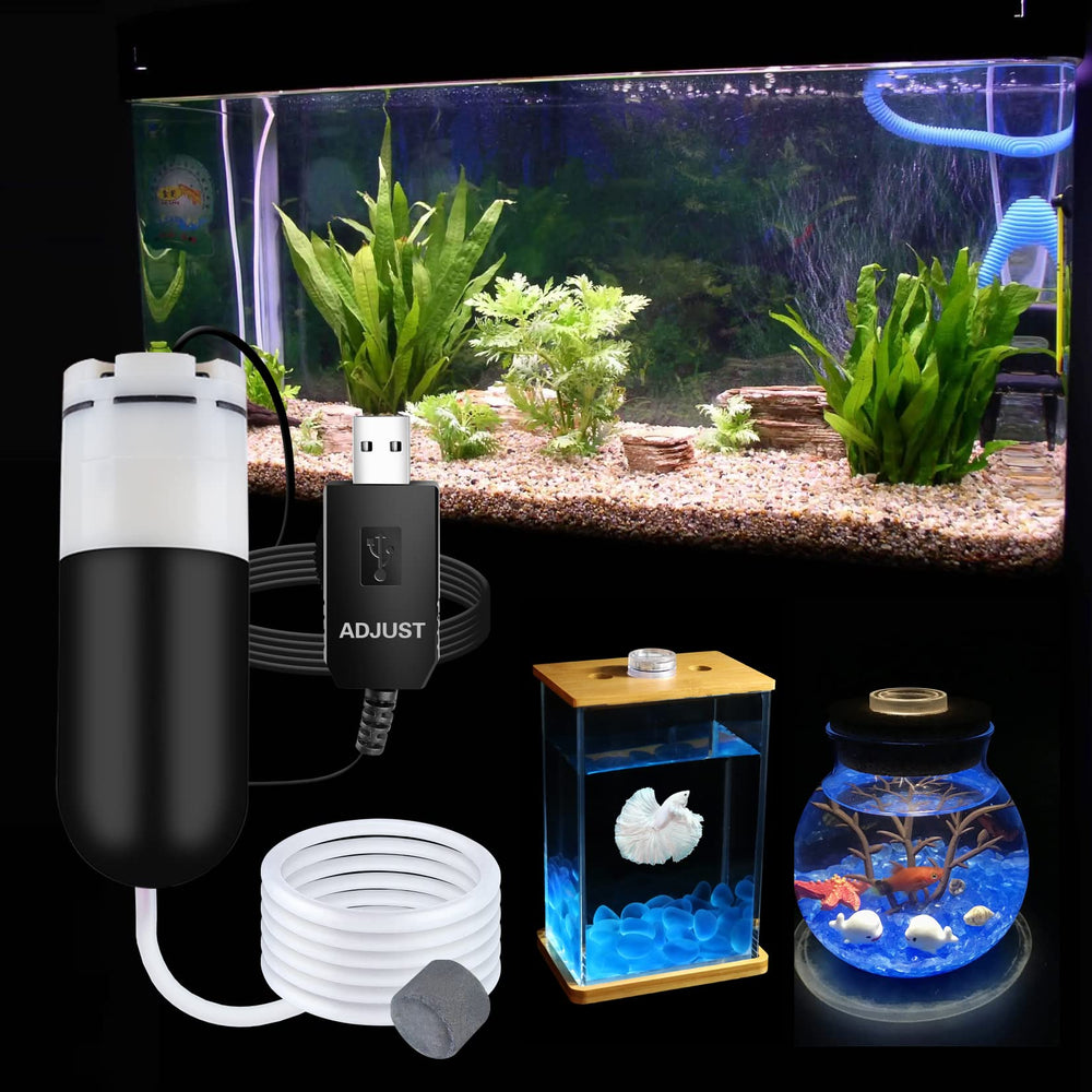 HouseUp quiet aquarium pump in action delivering subtle aeration for 5-gallon tanks.
