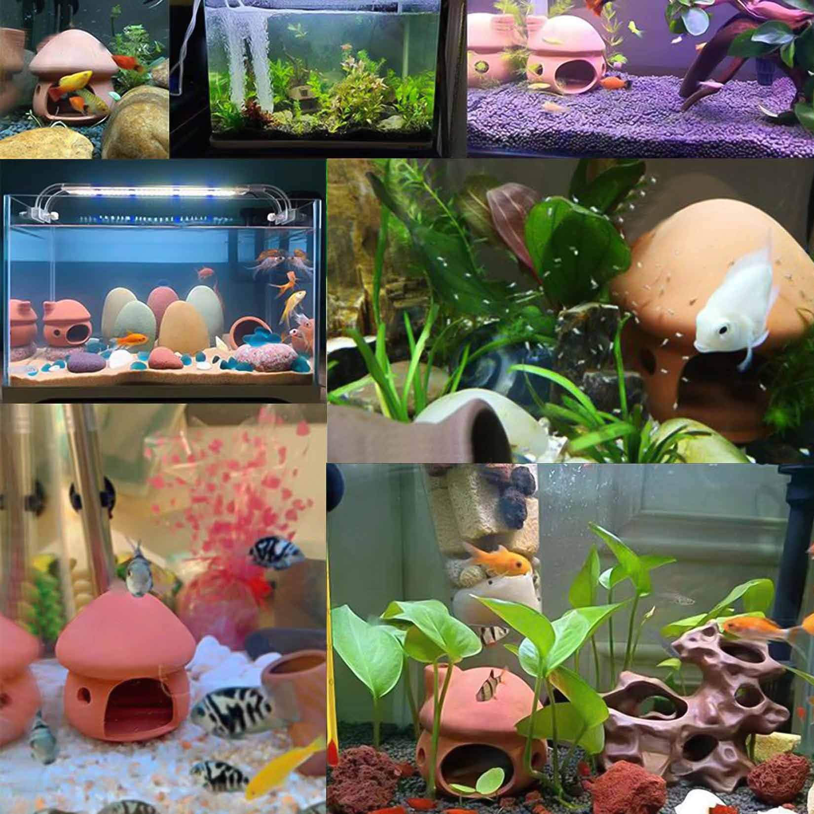 HouseUp small-tank decor ceramic cave adds depth with water plants