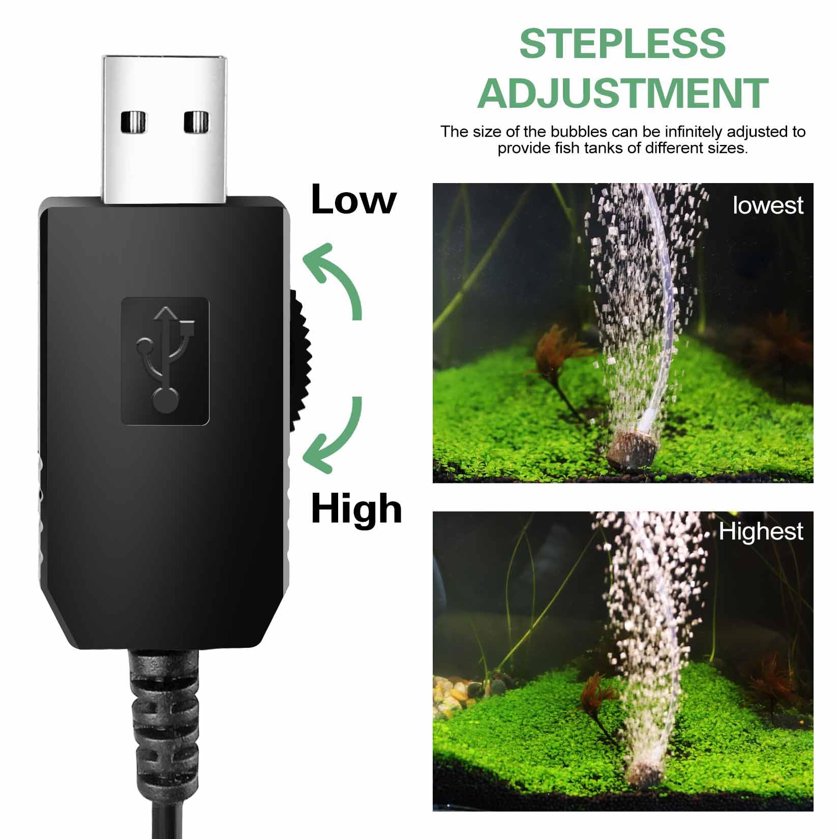 HouseUp USB air pump in use powering aeration in a small tank.