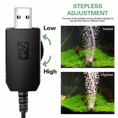 HouseUp USB air pump in use powering aeration in a small tank.