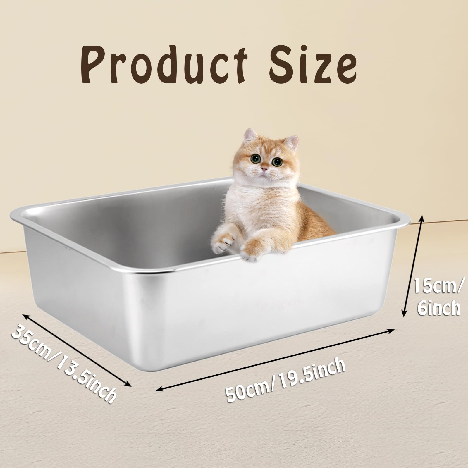 HOUSLUX cat litter box stainless steel interior view shows large capacity
