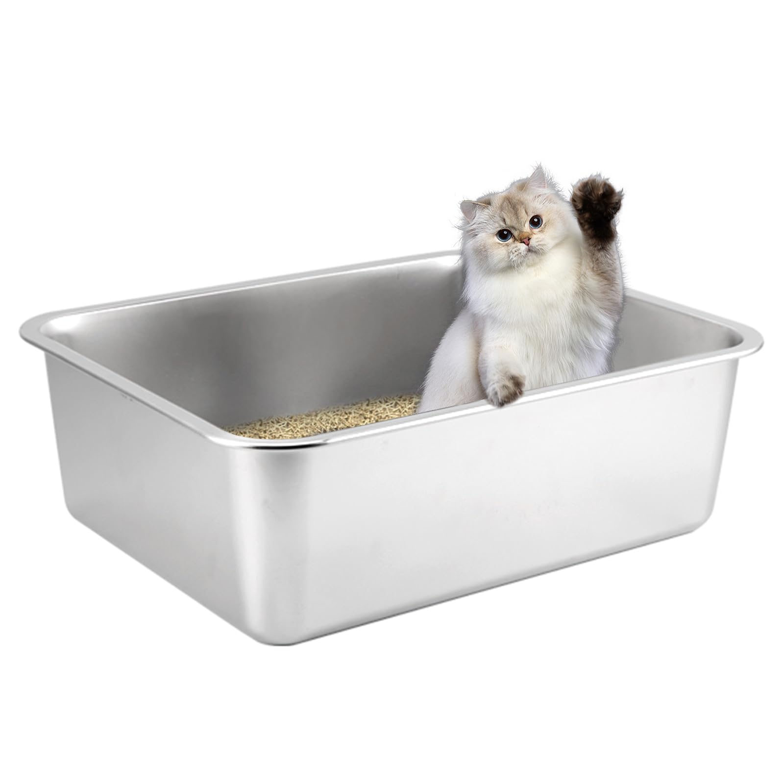 HOUSLUX cat litter box stainless steel large front view for easy cleaning