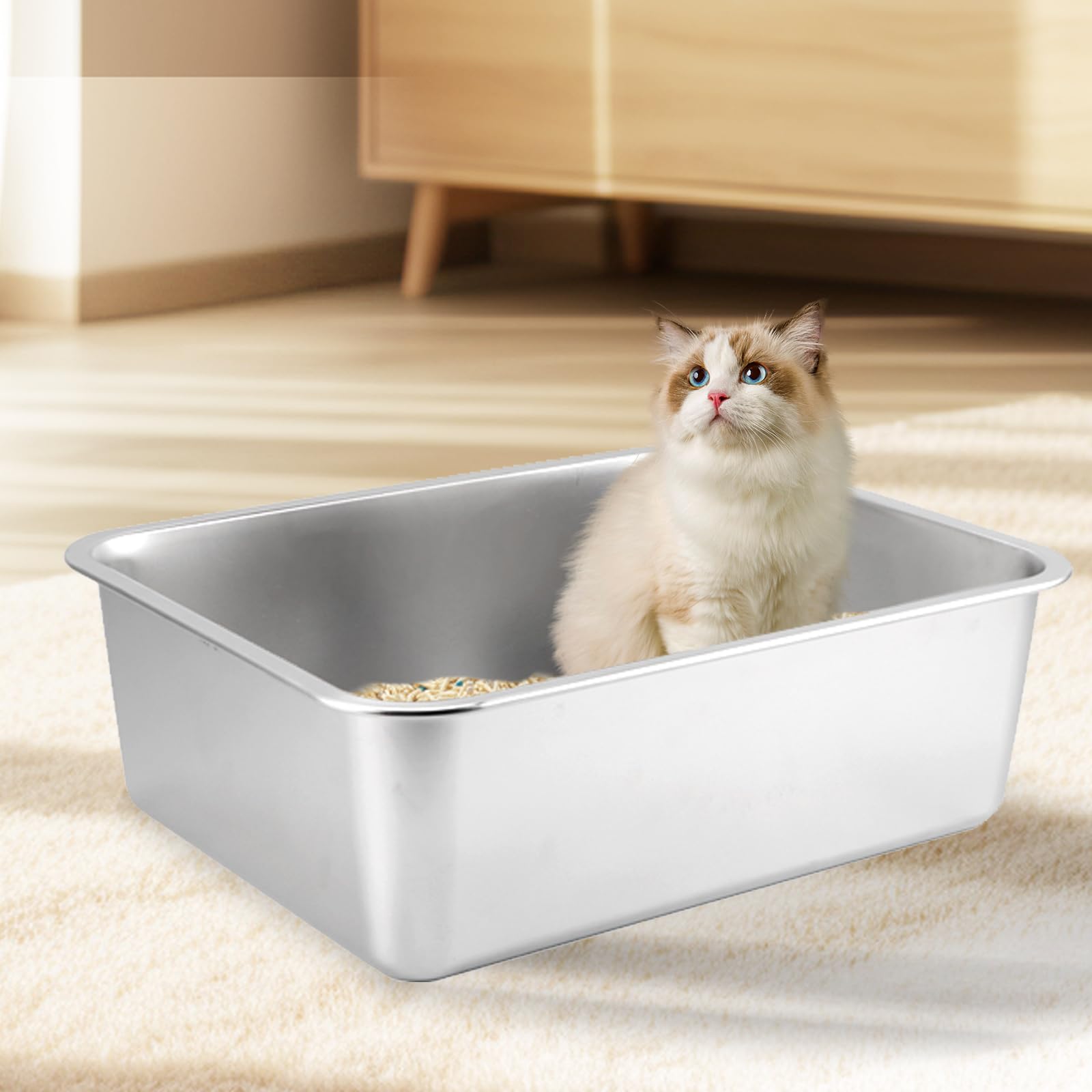 HOUSLUX cat litter box stainless steel non-stick surface simple wipe-down
