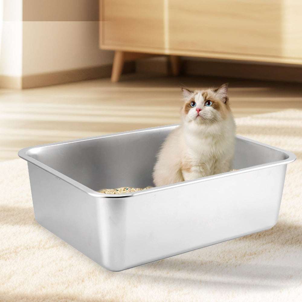 HOUSLUX cat litter box stainless steel non-stick surface simple wipe-down