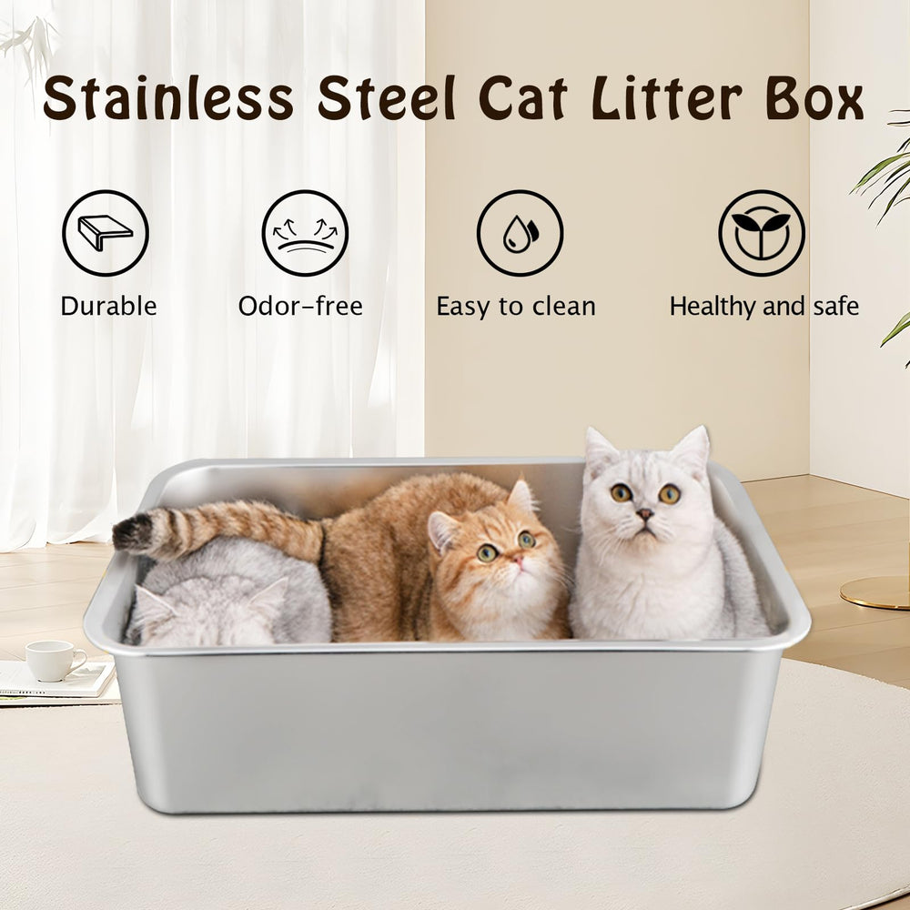 HOUSLUX cat litter box stainless steel rustproof close-up highlighting durability