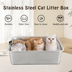 HOUSLUX cat litter box stainless steel rustproof close-up highlighting durability