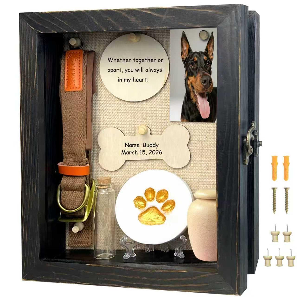 Houstimi pet memorial shadow box frame black front view, a lasting tribute