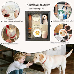 Houstimi pet memorial shadow box frame black open inside shows photo and keepsakes