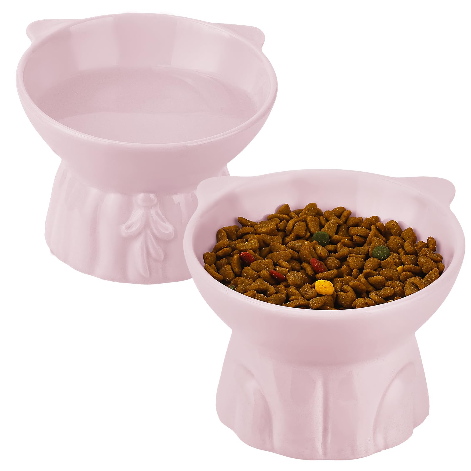 Hovico elevated cat bowls pink set whisker-friendly for comfortable meals