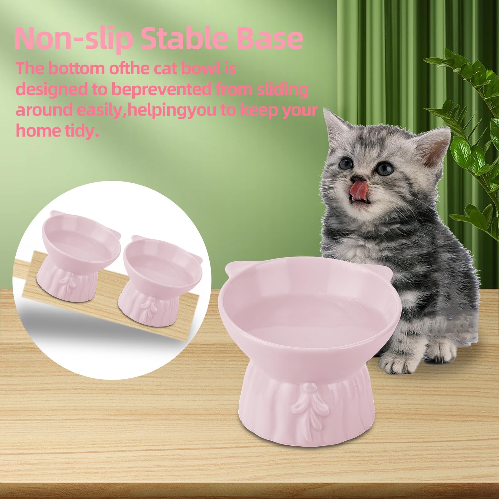 Hovico pink whisker-edge design minimizes spills during meals