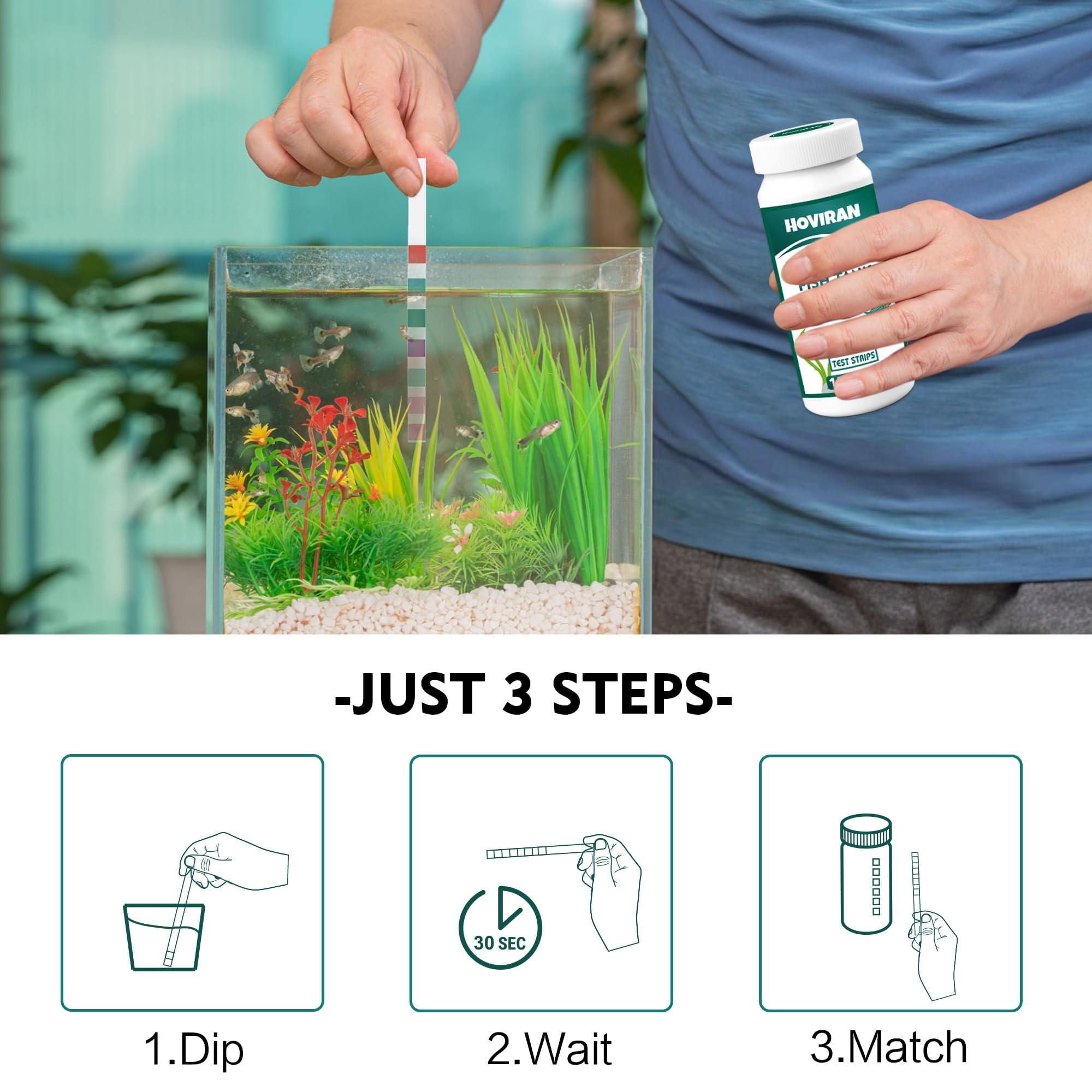 HOVIRAN freshwater-saltwater-use image highlights versatile testing for various aquarium setups.