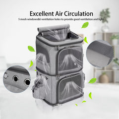 HOVONO ventilation windows on grey backpack ensuring airflow and pet visibility