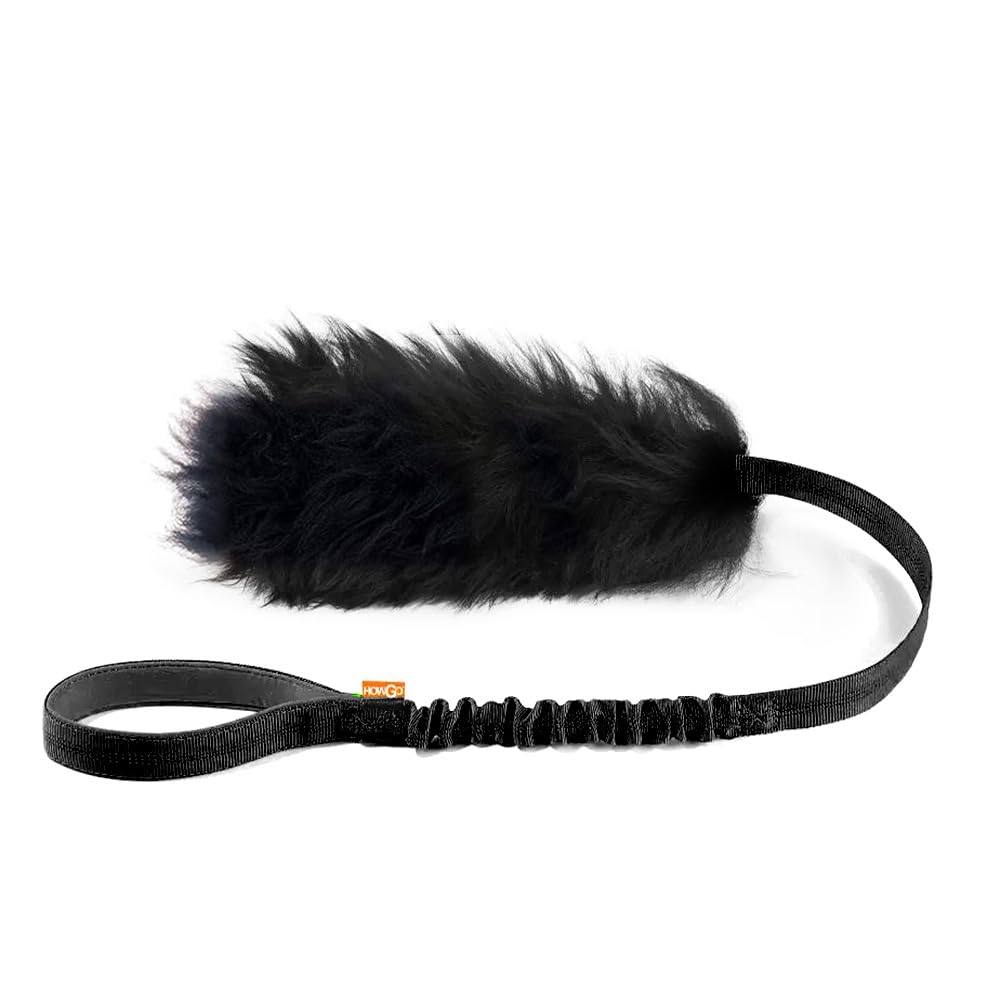 HOWGO dog rope toy with sheepskin closeup showing natural material for cozy tug sessions.