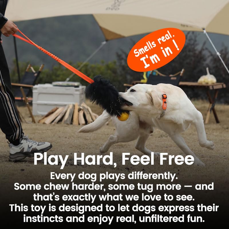 HOWGO dog rope toy closeup-sheepskin shows soft fur that attracts dogs