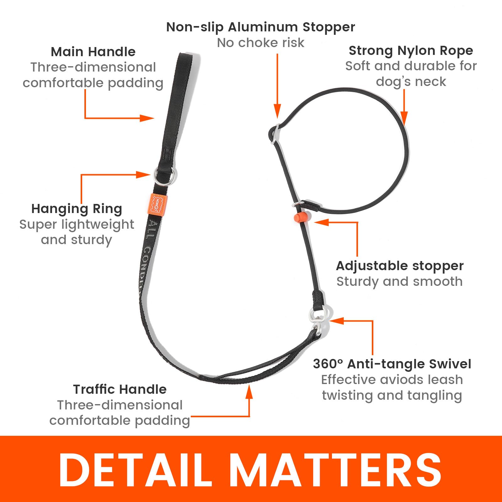 HOWGO Slip Lead uses durable nylon rope designed to withstand strong pulls.