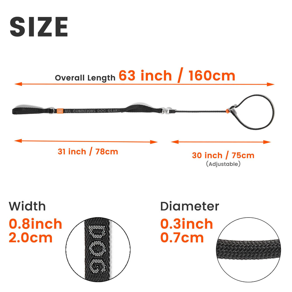 HOWGO Slip Lead in orange increases visibility for daytime and dusk walks.